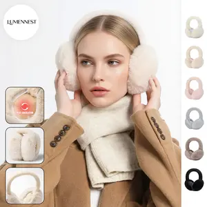 LUMENNEST Women's Versatile Solid Color Fluffy Foldable Thermal Earmuffs, Thick Plush Warm Ear Protection for Winter, Minimalist Portable Earmuffs