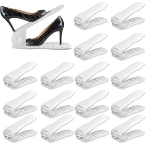 Shoe slots organizer adjustable shoe stacker storage space saver double deck shoe rack holder for closet organization thickening quality upgrade 16pack white