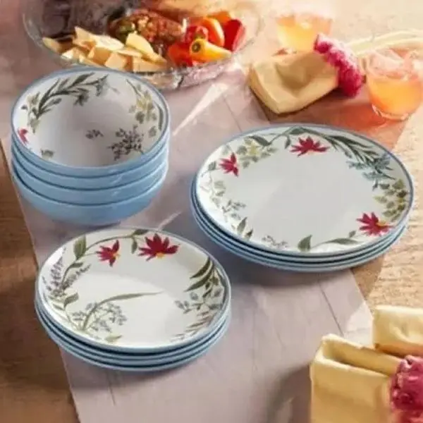 Vajilla Melanina floral blue Rin Diner. 12pz