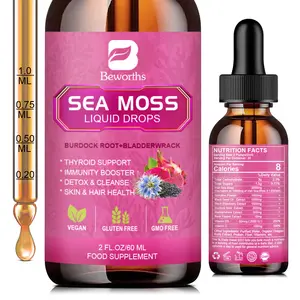 Sea Moss Liquid Drops - Organic Irish Sea Moss with Black Seed Oil, Burdock Root, Bladderwrack, Elderberry, Vitamin C, D3 | 6X Stronger Seamoss Support Immune, Energy, Digestive, Hair Health - Vegan
