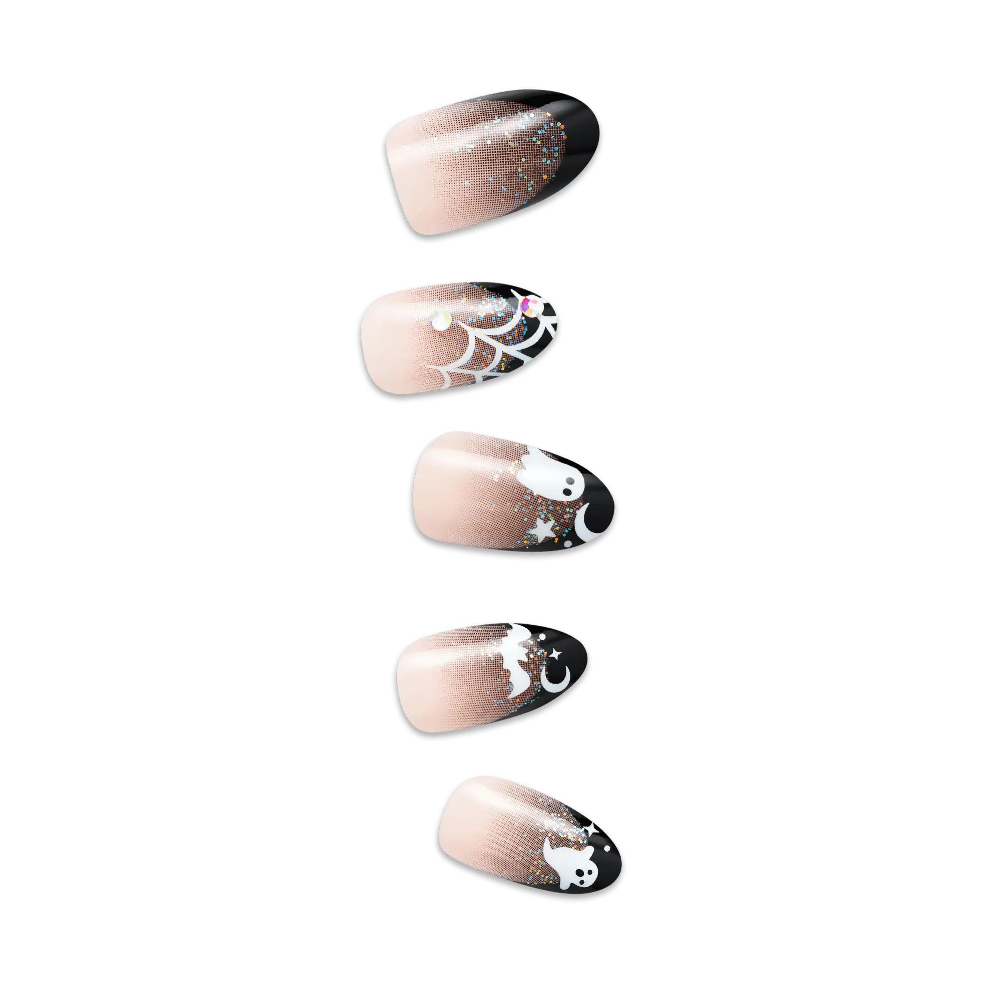 Impress Design Halloween No Glue Fake Press On Nails - Boo Proof | French Design, Black, Medium, Almond, Glow In The Dark, Manicure
