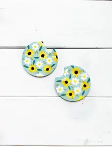 Sunflower + Daisy Car Coaster Set - Hand Painted