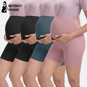 4 Pack Women's Maternity Yoga Shorts Over the Belly Pregnancy Biker Workout Active Athletic Pregnant Shorts 5”