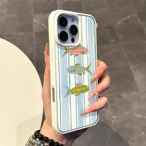 Magnetic Compatible Case for iPhone 17 16 E Pro Max 15 Plus 14 13 12 11 XS XR, Pastel Colorful Fish with Stripes Print | Silicone, Lightweight, Aesthetic, Scratch Resistant, and Cute Protection