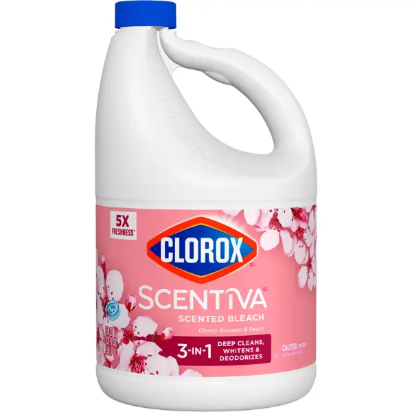 Clorox Scentiva Scented Liquid Bleach, Cherry Blossom & Peach bathrooms, kitchens, floors, counters, toilets, tubs, sinks, fabrics and surfaces