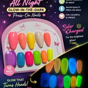 Glow-in-the-Dark Press-On Nails - 10 Nails in 10 Sizes, Salon Quality, Solar Charged, Fun & Unique, Brightest Glow, Turns Heads!