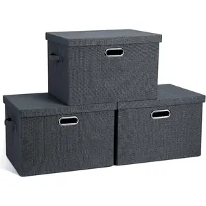 Large 17 36 Quart Collapsible Stackable Storage Bins with Lids 3 Packs Dark Gray Foldable Fabric Closet Storage Boxes with Lids Heavyduty Linen Cube Baskets 17x12x11