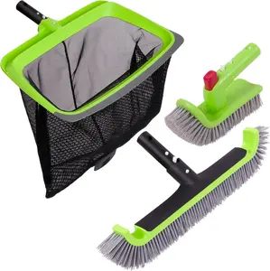Deluxe Swimming Pool Cleaning Kit Including Rubber Edge Pool Skimmer Net,17.5" Pool Brush Head & Hand Scrub Brush(NO Pole) Set