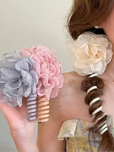 [Boho Chic Hair Tie] 1pc Boho Chic Floral Beaded Telephone Cord Hair Tie | Colorful Flower Elastic Scrunchie for Women, Ideal for Daily Wear and Beach Vacations, Beach Accessories, Vibrant Hair Accessory, Colorful Beaded Design, Scrunchies