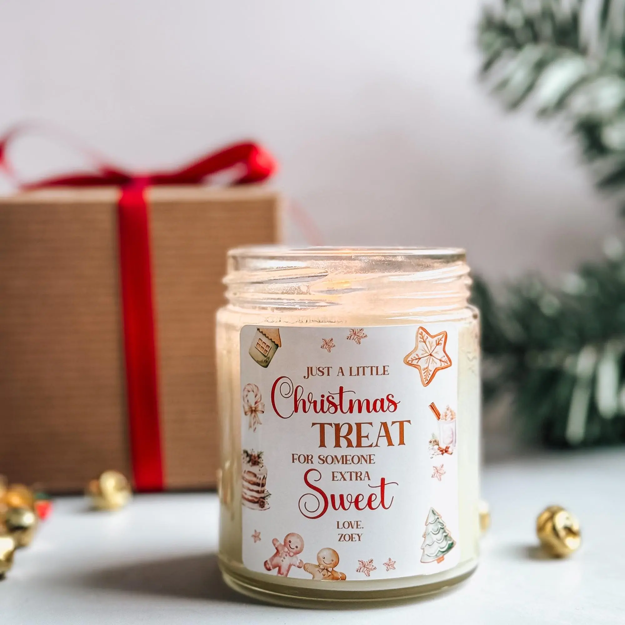 Personalized Christmas Cookie Candle | 9 oz Scented Candle | Christmas Gift for Teacher | Stocking Stuffer for Women | Christmas Gift Box Decor Glass