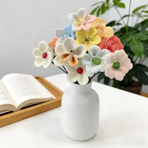 10-Piece Ceramic Artificial Flowers, Macaron Cream Style, Handmade 3D Glazed Decorations, Desk Office Ornament, Multi-Shape Mixed Set