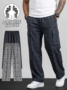 Men’s American Street Retro Plaid Cargo Pants - Aesthetics-Focused, Plus-Size Loose Wide-Straight Unisex Trousers with Multi-Pockets, Comfortable Breathable All-Season Versatile Casual Long Pants Basic Classic Fabric Menswear Prolonged Small  Wrinkle