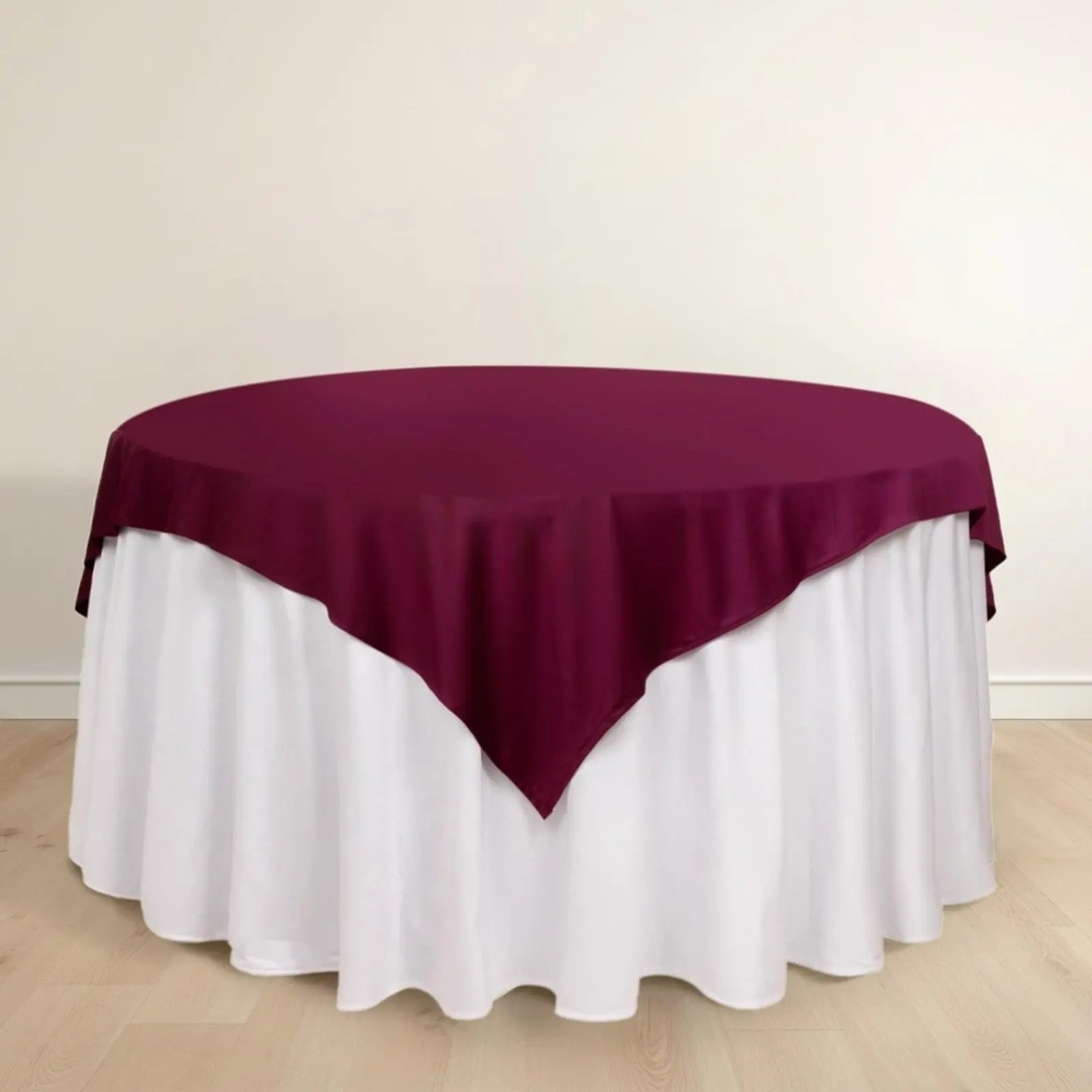 70"x70" Burgundy Scuba Fabric Square Table Overlay - Wrinkle Resistant, Stain-Resistant, Machine Washable & Dryable Table Topper for Hospitality Restaurants, Household Textile Uses