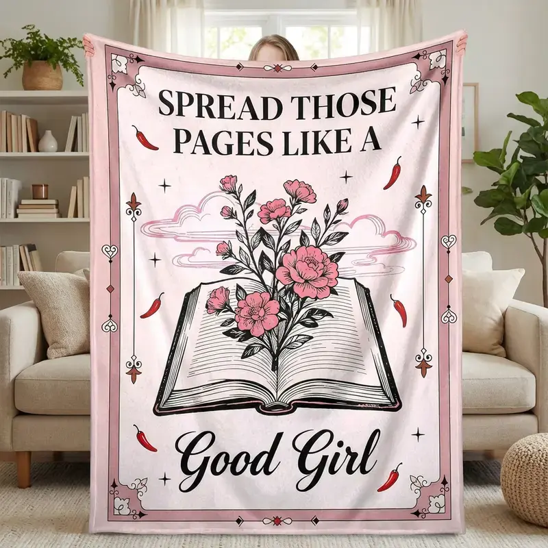 Women's Cozy Book Style Blanket - Dark Romance Nerd Gift, Playful Book-Themed Throw for Snuggling, Reading Sessions - Bed & Sofa Essential for BookTok Community, Book Style Blankets