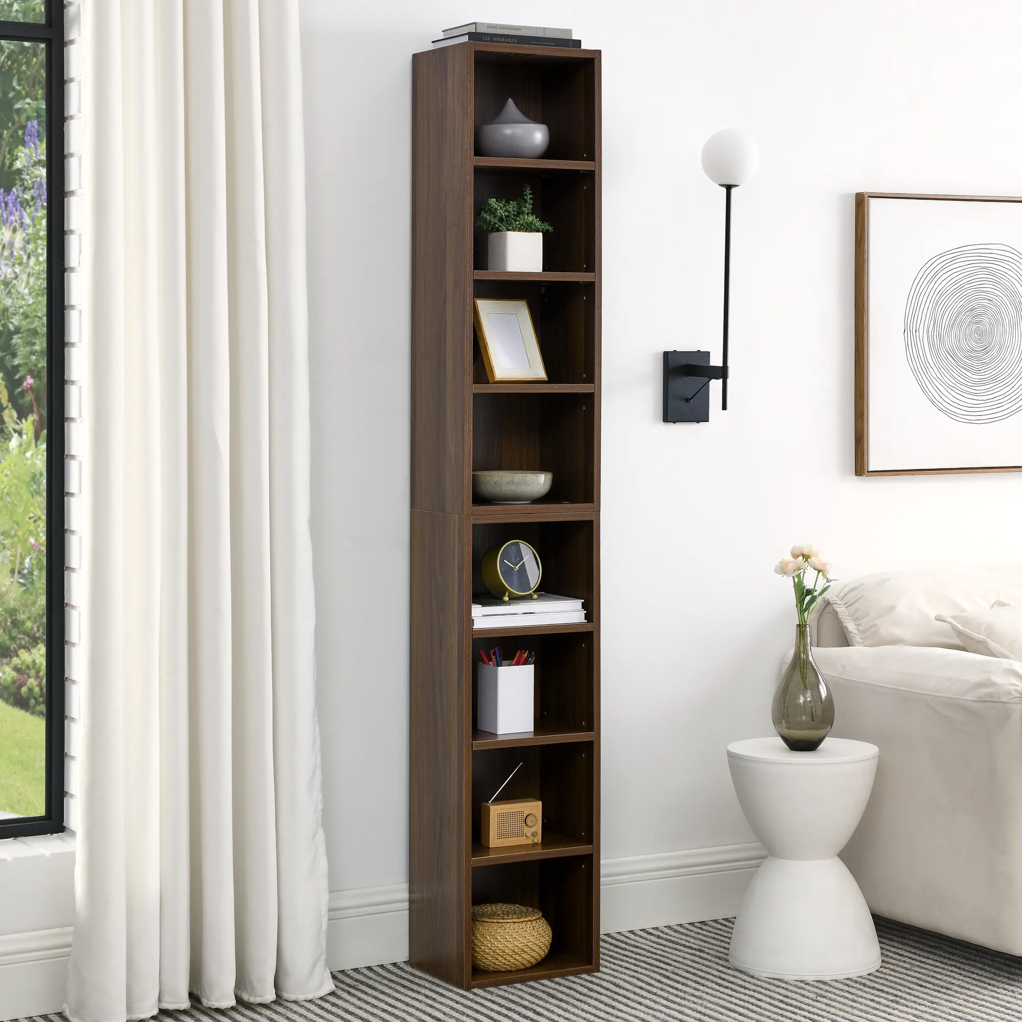 Dreamzon 8-Tier Iron Media Tower Rack Shelf - Sturdy Waterproof CD/DVD Slim Storage Cabinet with Adjustable Shelves, Tall Narrow Multi-Functional Unit for Home Office, Assembly Required, Easy to Clean, Eight Tiers