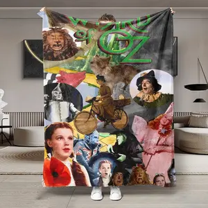 Wizard of Oz Character Patchwork Flannel Blanket Soft Lightweight Warm for Bedroom Holiday Decor All Seasons Bed Sofa Office Camping Travel Gift