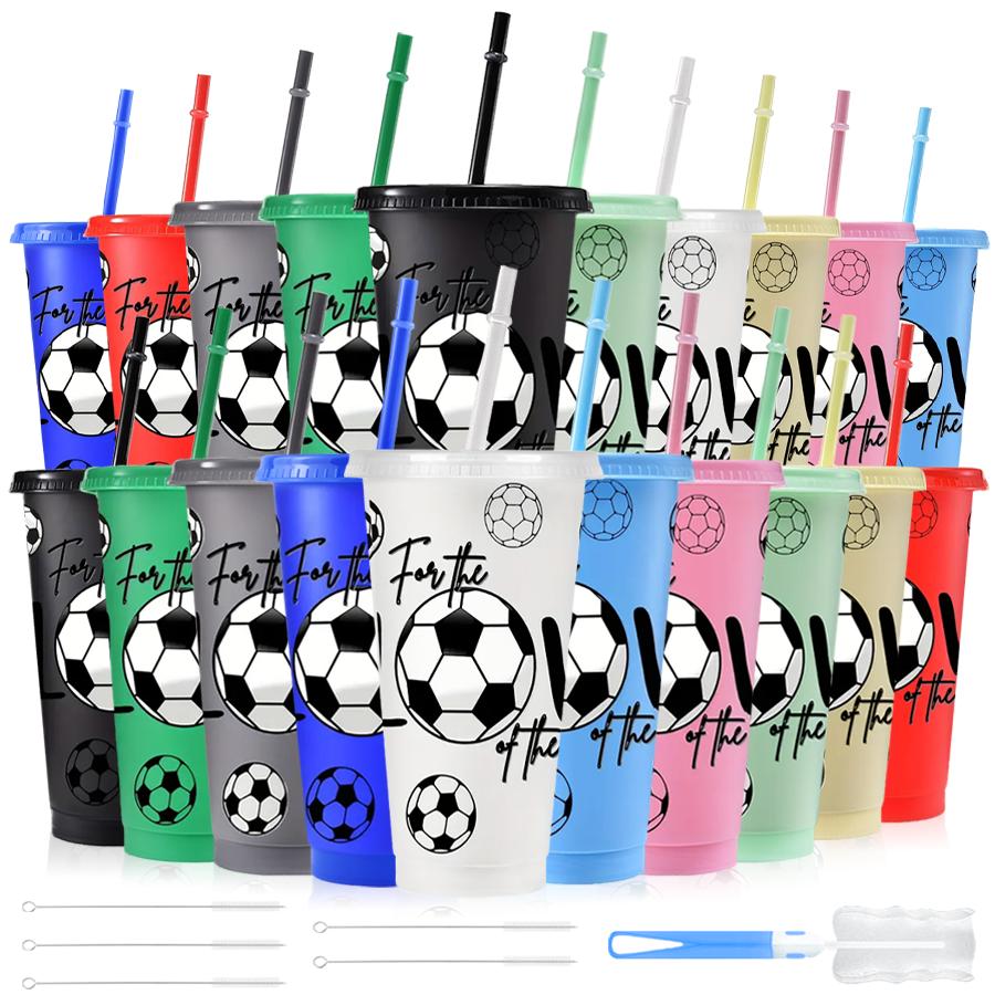 HILAKE 20 pcs plastic cups (includes cup lids and straws) | Travel cups available in multiple colors | Includes a cup brush and 5 straw brushes | Suitable for home decor, kitchen accessories, coffee cups, and water bottles