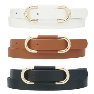Loop Accent Oval Buckle Skinny Belt