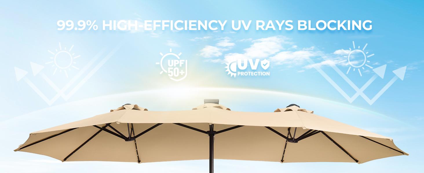 【Oversized】13ft-15ft Solar light Double Sided Umbrellas Solar Lights Outdoor Extra Large Market Table Umbrella with Base Included, Oversized Umbrella for Deck, Pool, Backyard Offset Parasol Offset Patio Parasol Sunshade Canopy