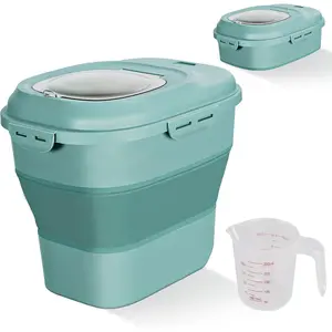 Collapsible Airtight Food Storage Containers, 20-50 Lbs Leakproof Sealable Dispenser Bin with Rolling Wheel Locking Lid for Cereal Rice Flour Sugar Pet Food, Large Kitchen Pantry Holder