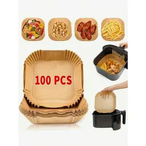 100ct Air Fryer Liners: 6.3"/8" Square Disposable Paper Basket - Non-Stick Baking Trays for Oven, Kitchen Gadget, Holiday Gifts