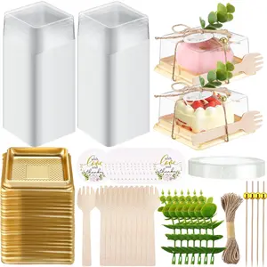 Clear Cake Containers with Lids Wedding Cake Pans Cupcake Container Muffins Box Cocktail Picks Appetizer Thanks Tags Eucalyptus Leaves for Wedding Birthday Dessert Display