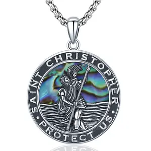 Bernashen S925 Sterling Silver Saint Christopher Necklace St Christopher Pendant for Men Women Sterling Silver Saint Christopher Medal Jewelry
