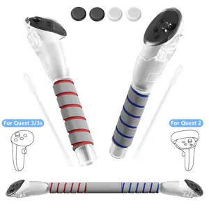 Gorilla Tag Long Arms Compatible with  Quest 3S/3/2, Transparent VR Sticks & Dual Extension Grips Handle Attachments for Beat Saber, 3-in-1 Golf Club Mode with Soft Sponge Grip