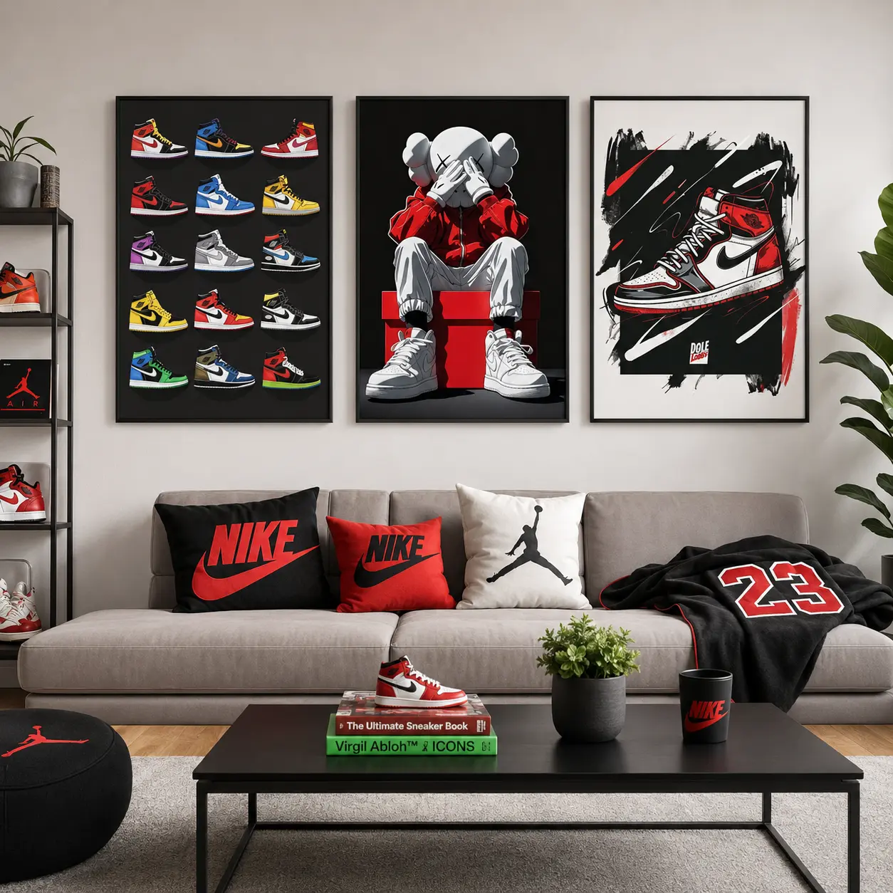 Set of 3 Hypebeast Wall Art Posters，Sneakerhead & KAWS Street Art Prints，Cool Sneaker Decor，Trendy Unframed Bedroom Man Cave Poster Set