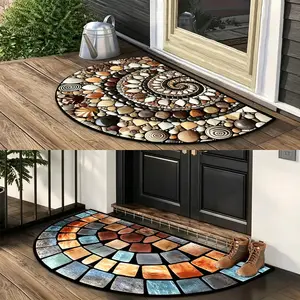 2 Pack Diatomite Mud Mat Pebble Print Half Round Non Slip Super Absorbent Quick Dry Rug for Entryway Kitchen Bathroom Pet Muddy Paws