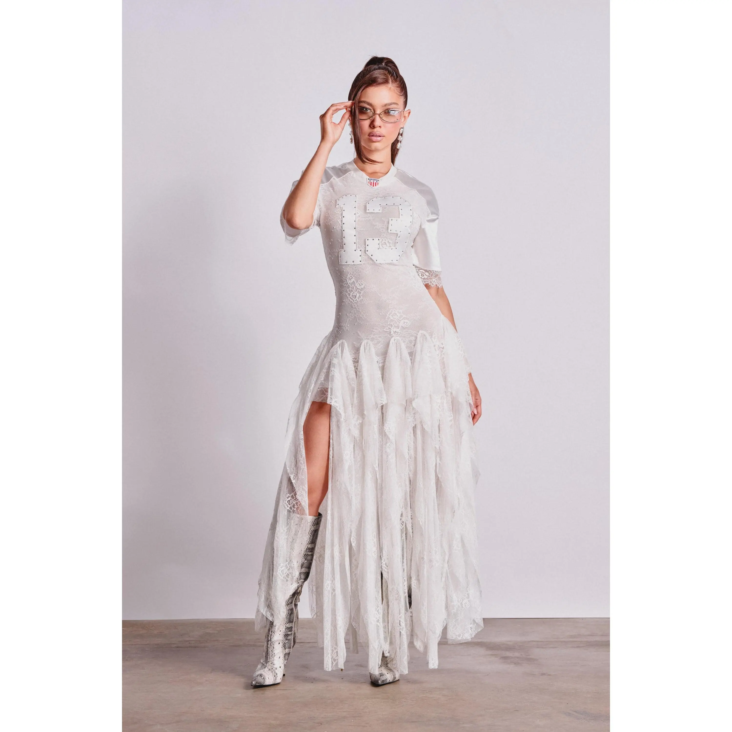 KICK OFF LACE JERSEY MAXI DRESS IN WHITE