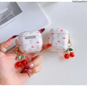 Cherry Pattern AirPods Protective Case Cover - Fashion Accessory with Cherry Charm, Durable, Wireless Charging Compatible, Reliable Daily Carrying Protection, Accessories