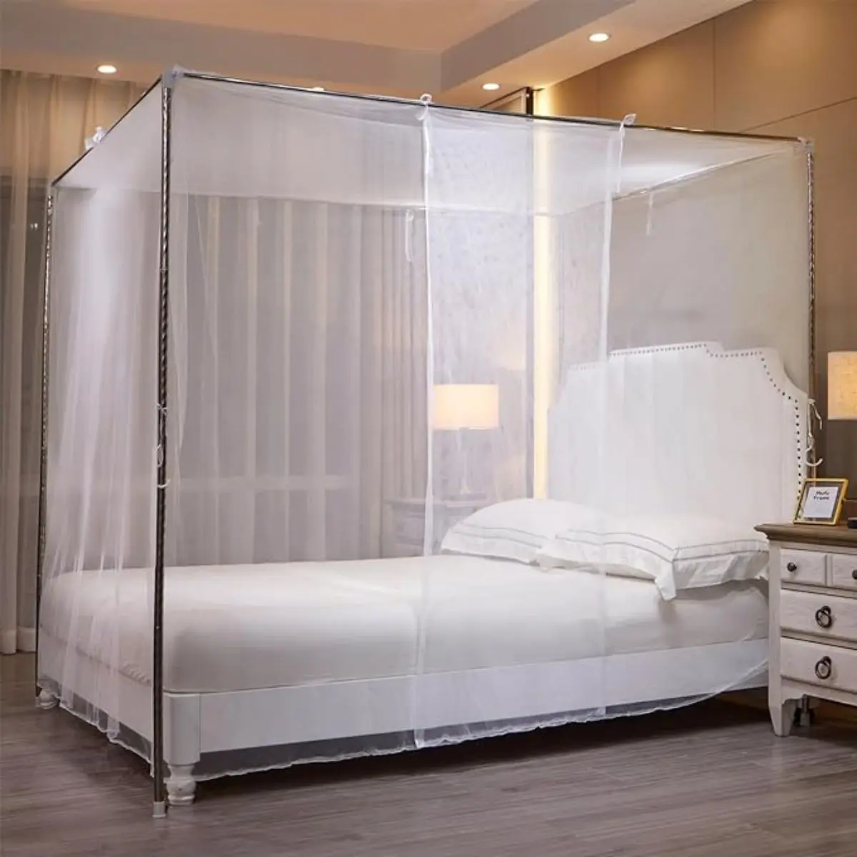 Twin Size White Canopy Curtain Mosquito Net - Ultra-Fine Mesh, 1-Side Opening, Breathable, Mosquito Net Cover for Bedroom Insect Protection, Kids
