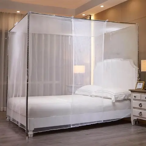White Mosquito Net Tent for Bed - 1-Side Opening Polyester Canopy, Skin-Gentle Contact Ultra-Fine Mesh Hexagonal Weave Mosquito Net Cover for Bedroom Decoration (Without Bed Frame)