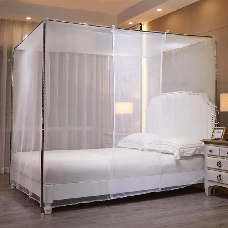 White Mosquito Net Tent for Bed - 1-Side Opening Polyester Canopy, Skin-Gentle Contact Ultra-Fine Mesh Hexagonal Weave Mosquito Net Cover for Bedroom Decoration (Without Bed Frame)