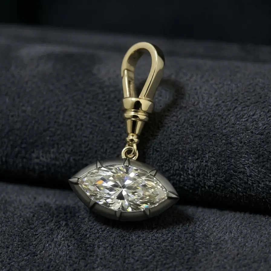 3.02ct Marquise Lab-Grown Diamond Pendant, IGI Certified I-J/VVS1-VVS2, 14K Gold Antique Horizontal Collet Setting
