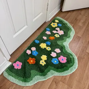 Garden Rug Moss Flowers Rug Indoor Home Decor Non-Slip Graphic Rugs 23.6 x 47.2 Inches Tufted Polyester with Colorful 3D Flowers