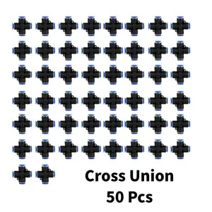 50 Pack Pza Four-Way Quick Connectors, Blue Plastic Fittings, Durable and Versatile, Ideal for Plumbing Applications
