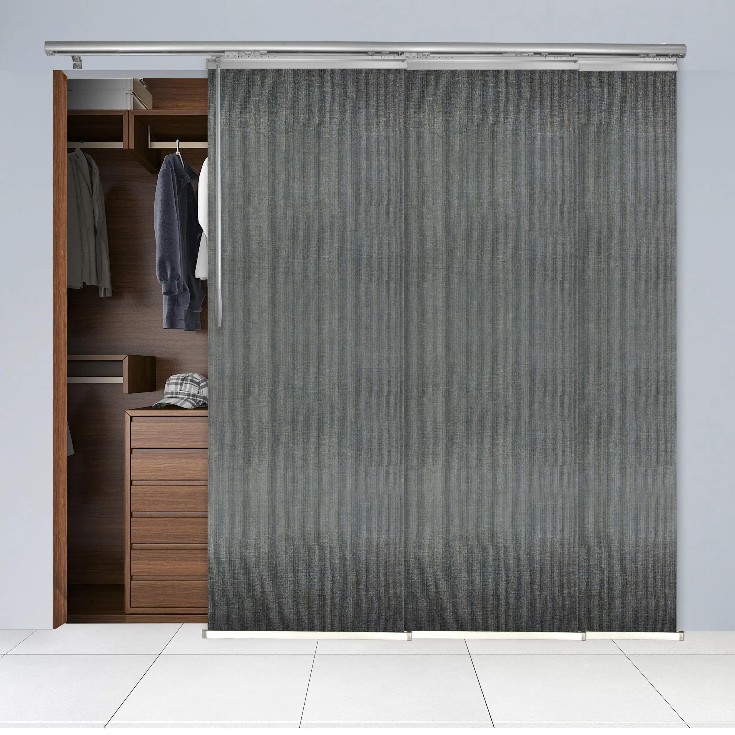 Dove 3-Panel Single Rail Panel Track 36"-66"W x 91.4"H, Panel width 23.5" - 70% LIGHT-FILTERING