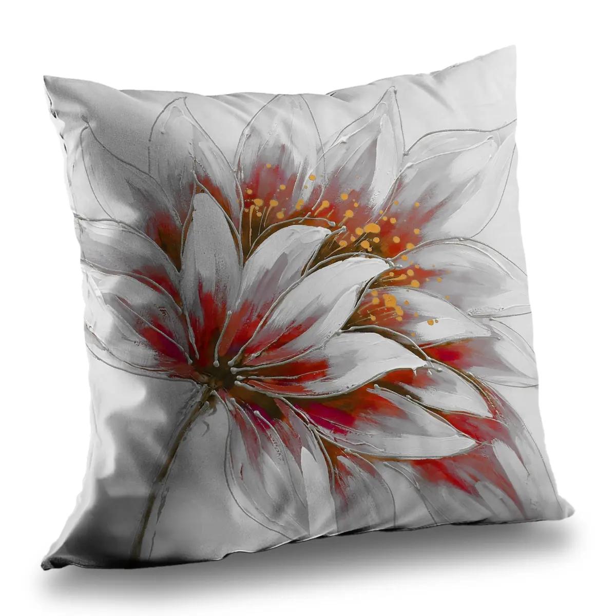 360 Stand Poly Twill Throw Pillow Insert, 14x14 in, Twill Weave, Contemporary Home Decor Accessory, Red Flower Print with Gold Center, Vibrant Contemporary Style C1PT14141OMKXD, Vibrant Look, 14 X 14 In, 14-Inch Standard Pillows
