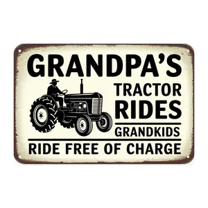 Grandpa's Tractor Rides Grandkids Ride Free of Charge Tin Sign， Vintage Farmhouse Tractor Metal Sign Print Aesthetic Room Decoration for Home Bedroom Kitchen Bar Coffee Bathroom Indoor Outdoor Wall De