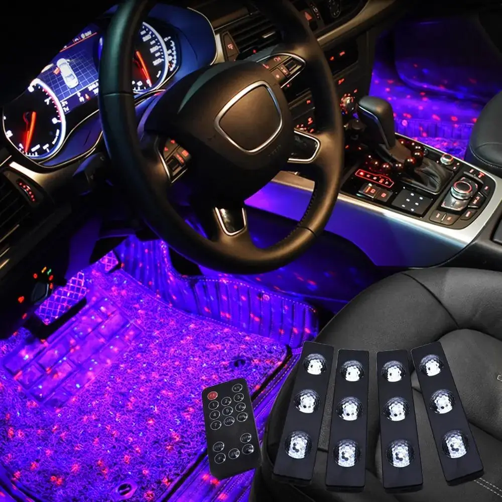 Car USB Foot Star LED Ambient Light with Remote Control, Star Lights For Car, 1 Set Car Interior Seven Colors Sound Control Star Atmosphere Light, Decorative Light, Car Interior Lighting