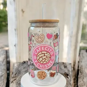 Cafecito y Chisme 16 oz Cup with Straw and Bamboo Lid for Coffee Lovers