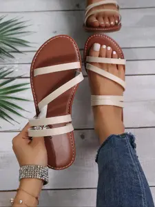Women's Fashionable Cross Strap Design Sandals, Casual Comfortable Flat Sandals for Beach, All-match Commuter Shoes for Work & Daily Wear, Summer