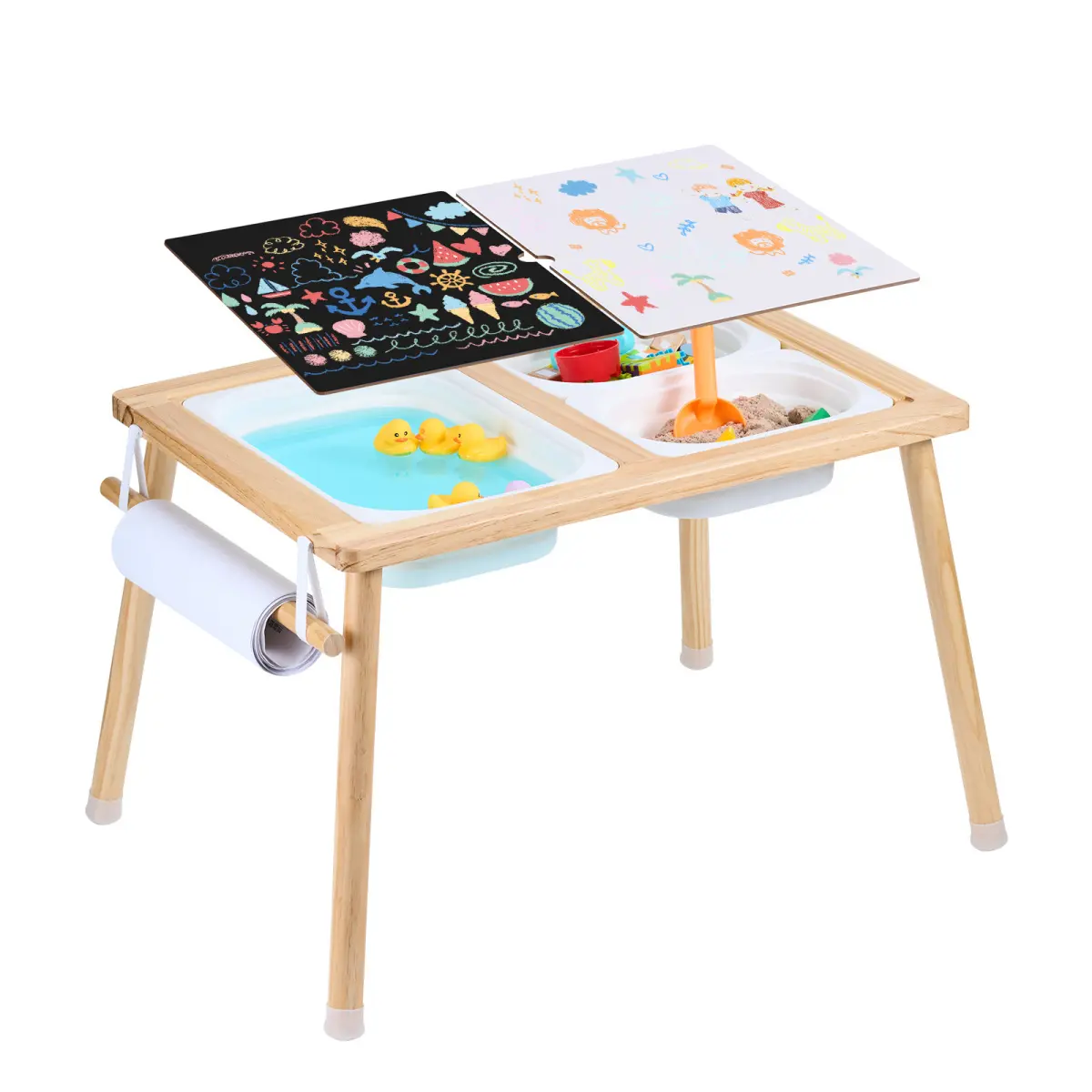 Sensory Table for Toddlers, Kids Activity Table with 3 Foldable Storage Bins & Paper Roll Holder, Indoor/Outdoor Play Sand and Water Table, Wooden Kids Sensory Table - Gift for Boys Girls