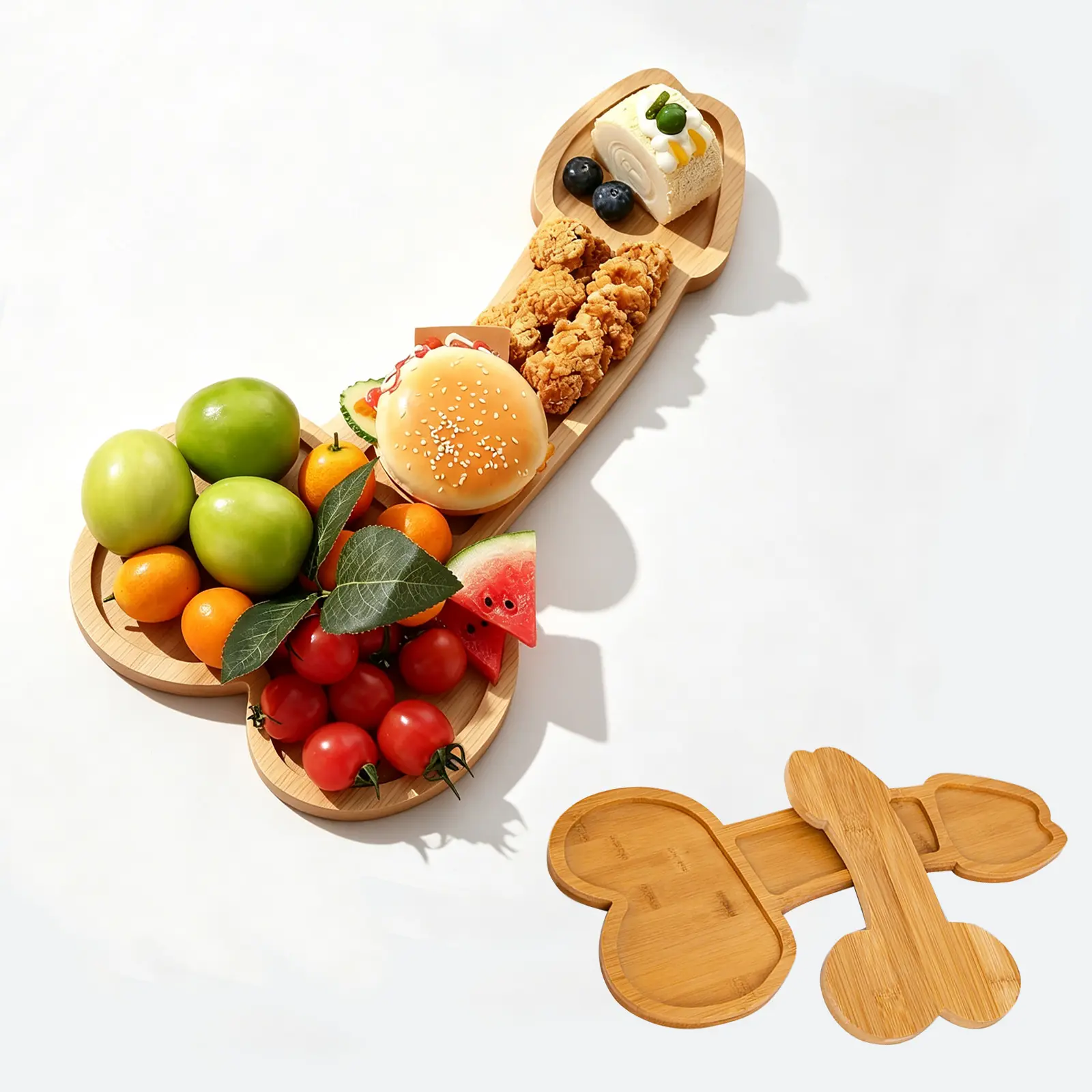 Stylish 3-Part Bamboo Serving Platter - Solid Wood Segmented Charcuterie Board, Aesthetic Eco Food Tray, Bamboo Tableware, Bridal Shower Gift for Indoor Parties