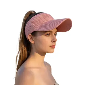 Womens Knit Visor Sun Hat Large Brim UV Protection Breathable Hollow 5pcs Design Ponytail Friendly Fashion Scaly Texture Summer Sun Hat Beach Hiking Cycling Wear