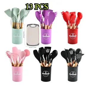 Silicone Kitchen Utensil Set, 1/13pcs Straw Cutting Board & Heat Resistant Cooking Tools, Essential Kitchen Tools, Kitchenware, Kitchen Utensils Set