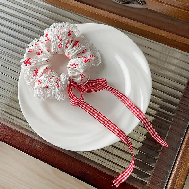 New spring/summer floral large scrunchie ballet-style woven band scrunchie lace sweet high-grade head string leather band hair a