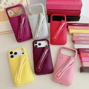 Trendy Rhode Lip Tint Silicone Phone Case with Lip Gloss Holder, Compatible with iPhone 11 12 13 14 15 16 17 Pro Max